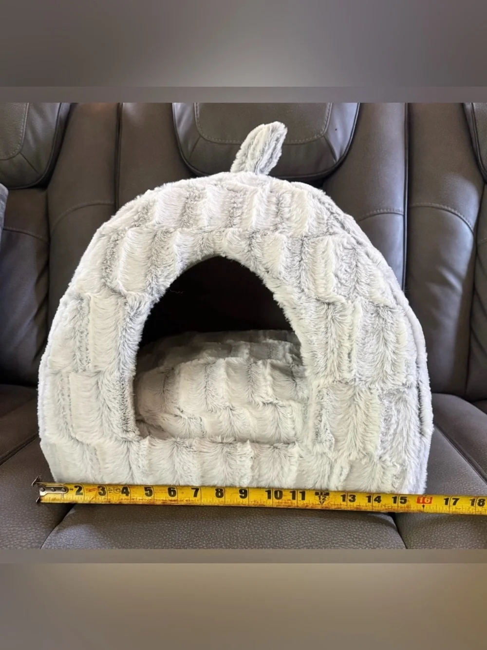 Plush Gray Pet Cat Cave Bed with Easter Toy Basket